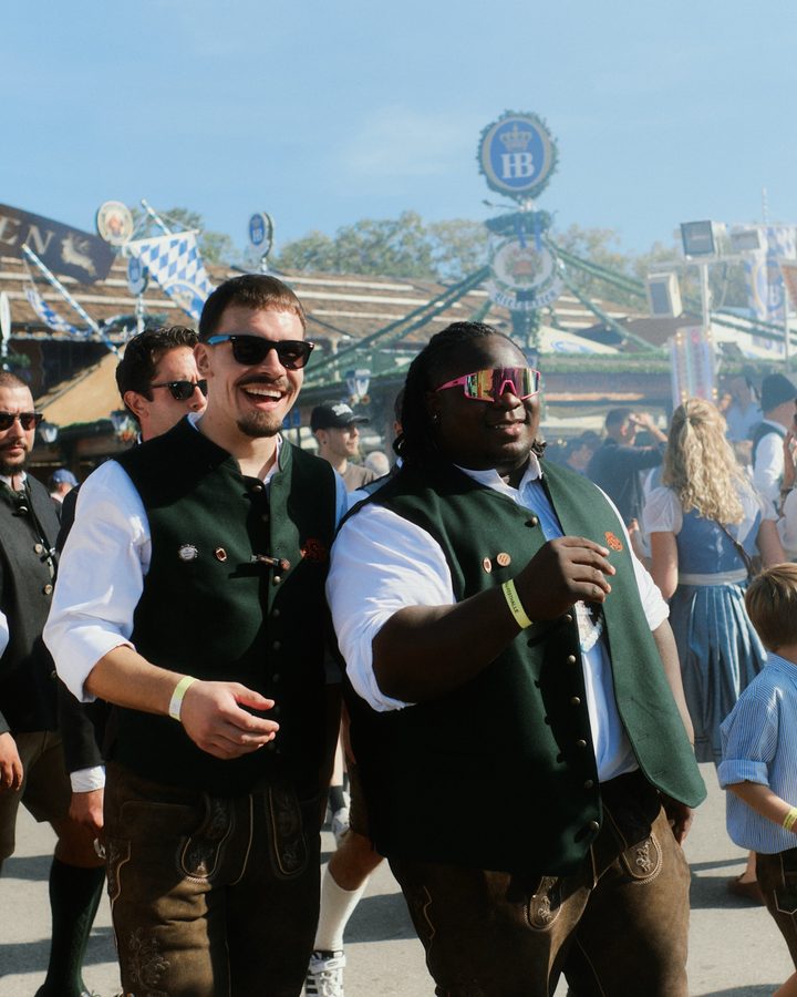 The PSA team in traditional wear on the Oktoberfest grounds
